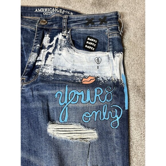 American Eagle Outf Womens Urban Skull High-Rise Skinny Jeans Sz 12 Graphic Pr - Picture 5 of 16